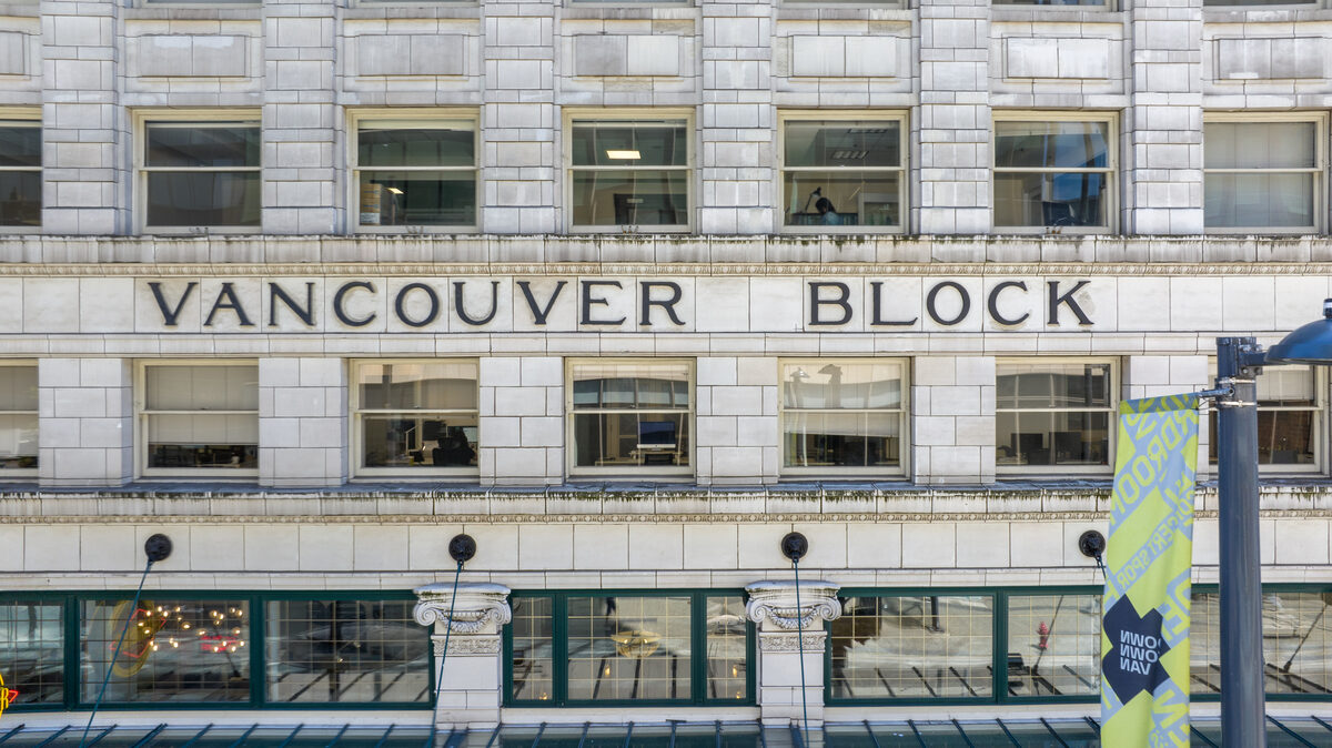 VANCOUVER BLOCK carved into the terracotta facade above the ground floor windows